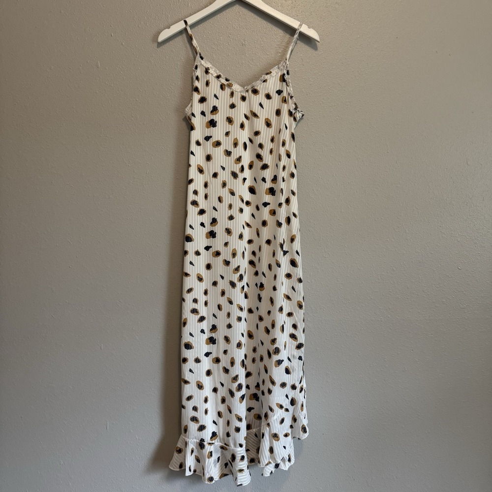 Generation K Leopard Ruffle Maxi Dress W/ Tie Belt Boho Whimsigoth Coastal M - Picture 4 of 12